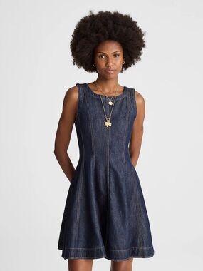 NWT Madewell Airy Denim Circle Mini Dress Blue Rinse Wash Zip Front Size M